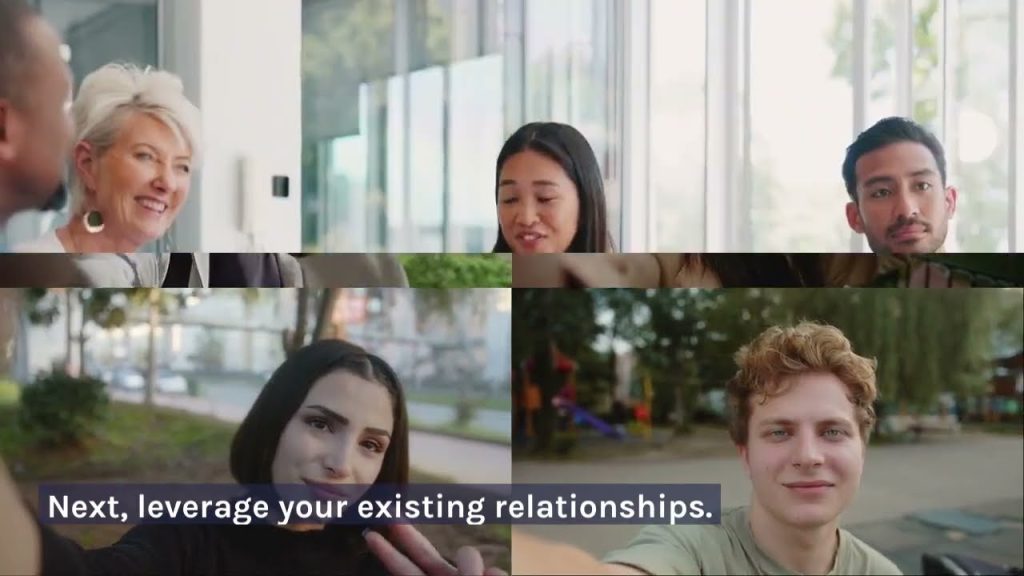 Business professionals connecting through conversations and video calls, illustrating referral marketing, networking, customer relationships, and business growth.